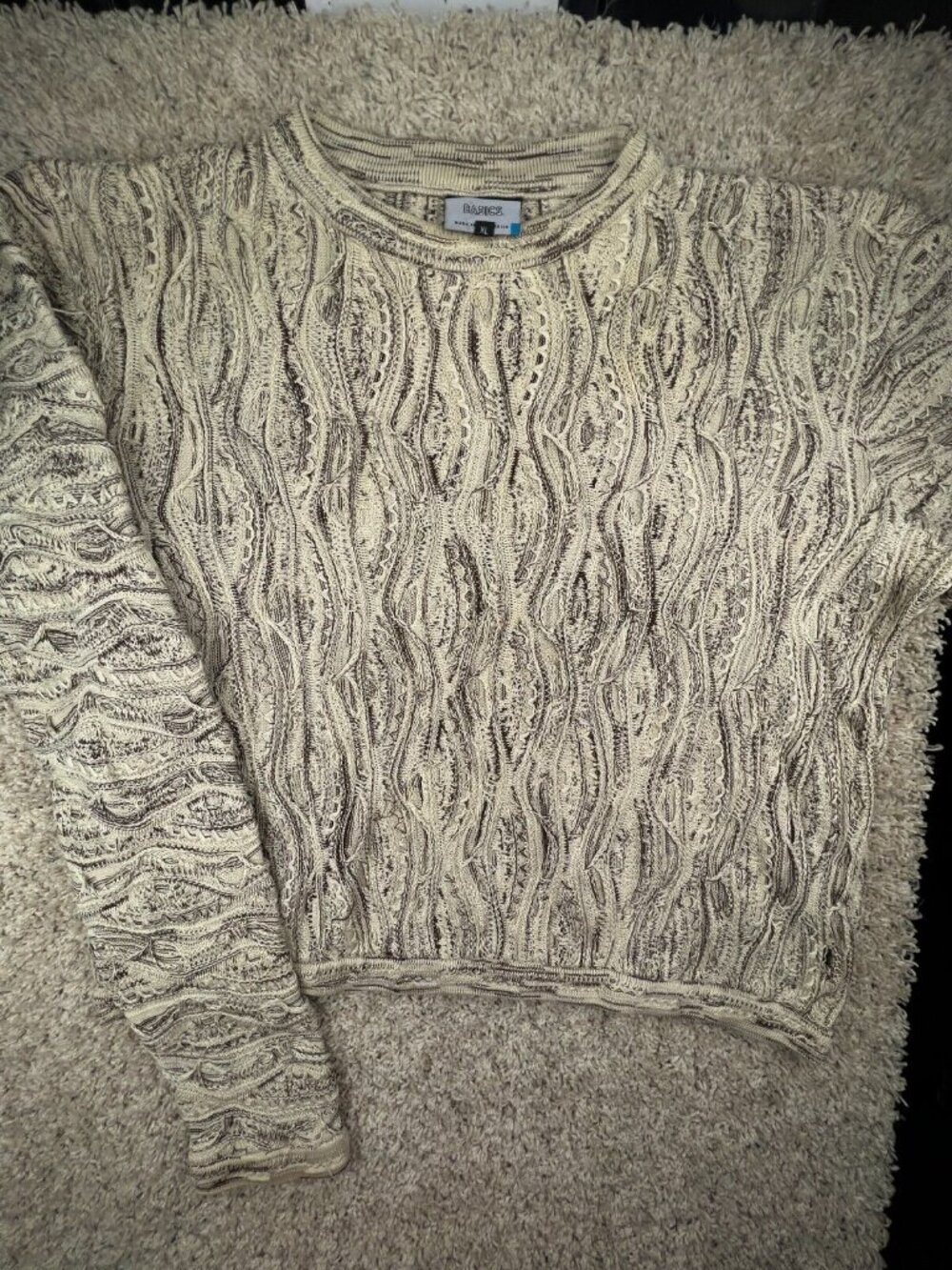 COOGI Basics Sweater Australia Beige Brown Intricate 3D Abstract XL Long Sleeve